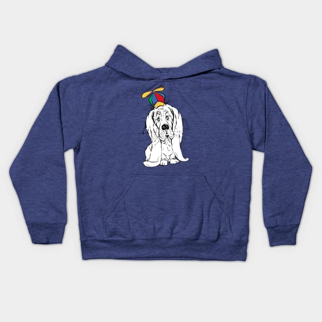 Cute Droopy Basset Hound with a Spinner Hat Kids Hoodie by obillwon